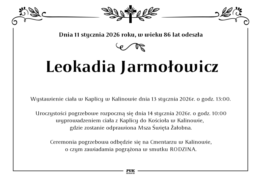 Leokadia Jarmołowicz - nekrolog